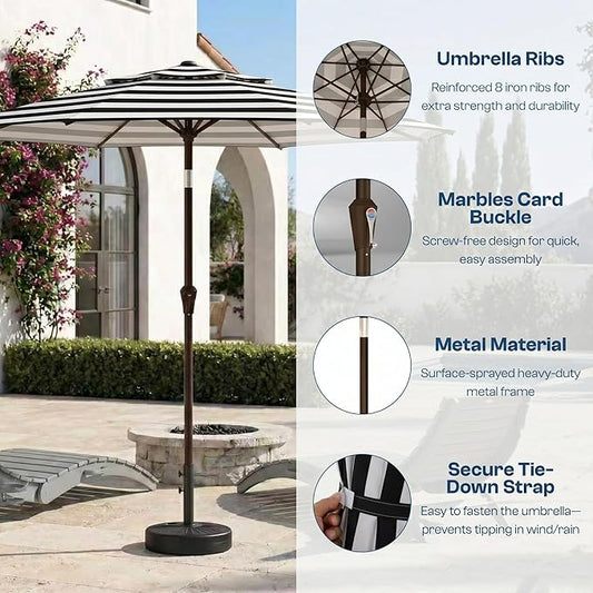 Patio Umbrella, 2 Tier Outdoor Table Umbrella, Large Vented Market Umbrellas with Push Button Tilt and Crank, 8 Sturdy Ribs for Backyard, Deck, Pool, UPF50+ UV Protection