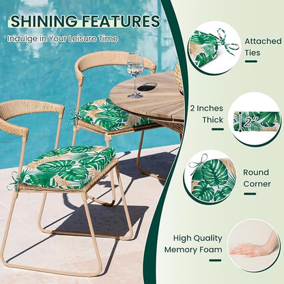 HARBOREST Outdoor Chair Cushions Set of 4, Water Resistant Patio Chair Cushions with Ties, Outdoor Seat Cushions for Patio Furniture, 17"x16"x2", Frond