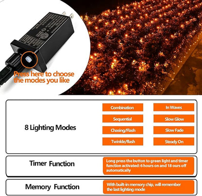 75.8FT 200 LED Extendable Orange Halloween String Lights Indoor Outdoor | Timer & Memory Function & 8 Modes Plug in Mini Twinkle String Lights Waterproof for Fall Halloween Thanksgiving Day Decor