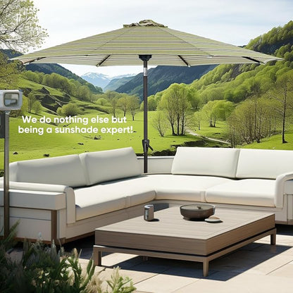 Tempera Patio Market Outdoor Table Umbrella with Push Button Tilt and Crank, Large Sun Umbrella with Sturdy Pole & Fade Resistant Canopy, Easy to Set
