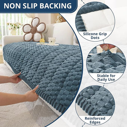 OstepDecor Couch Cover for Dogs, Washable Non Slip Sofa Cover for Pets | Soft Couch Covers for Sofa, Loveseat and Sectional, Furniture Protector Against Pet Hair & Dirt (35.4" x 63", Blue)