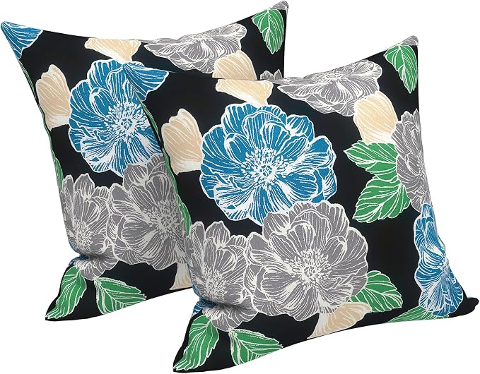 LVTXIII 2 Pack Outdoor Throw Pillow Covers for Patio Furniture, 16x16 Inch Square Pillow Case, Water-Repellent Cushion Covers for Garden, Porch, Sofa, Sketch Peony