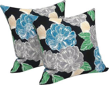 LVTXIII 2 Pack Outdoor Throw Pillow Covers for Patio Furniture, 16x16 Inch Square Pillow Case, Water-Repellent Cushion Covers for Garden, Porch, Sofa, Sketch Peony