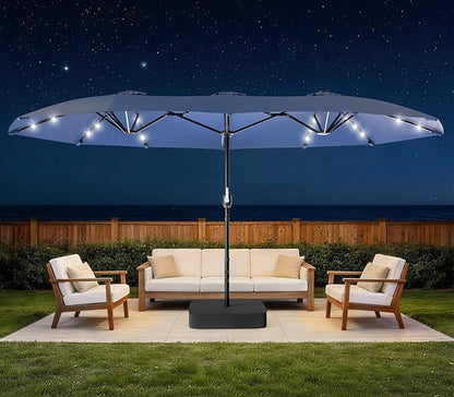 HOPERAN 15FT Patio Umbrella with Base Included, Large Outdoor Double-Sided Rectangle Table Umbrella with Easy Crank Lift, Market Umbrella for Backyard, Pool&Garden