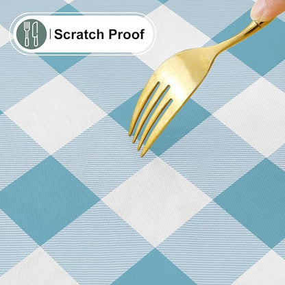 Buffalo Rectangle Picnic Tablecloth, 8 Foot Elastic Fitted Vinyl Table Cloth with Flannel Backing, Waterproof Plaid Table Covers for Dining, Camping, Outdoor (Aqua and White, 30" x 96")