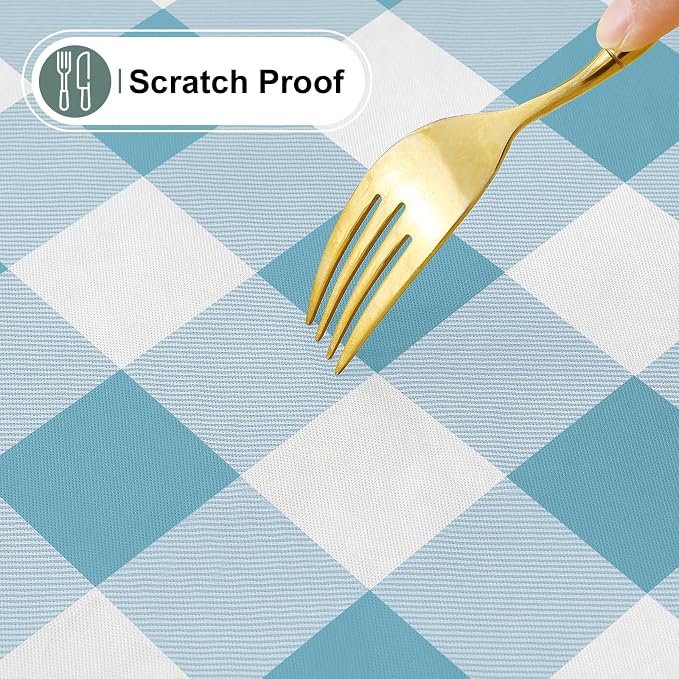 Buffalo Rectangle Picnic Tablecloth, 4 Foot Elastic Fitted Vinyl Table Cloth with Flannel Backing, Waterproof Plaid Table Covers for Dining, Camping, Outdoor (Aqua and White, 24" x 48")