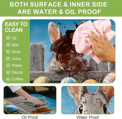 ANNA QUEEN Easter Outdoor Scene 6FT Picnic Table Cover with Bench Covers Set of 3 with Drawstring Bag, Bunny Fence Easter Eggs 72"x30" Waterproof Picnic Tablecloth & Bench Covers