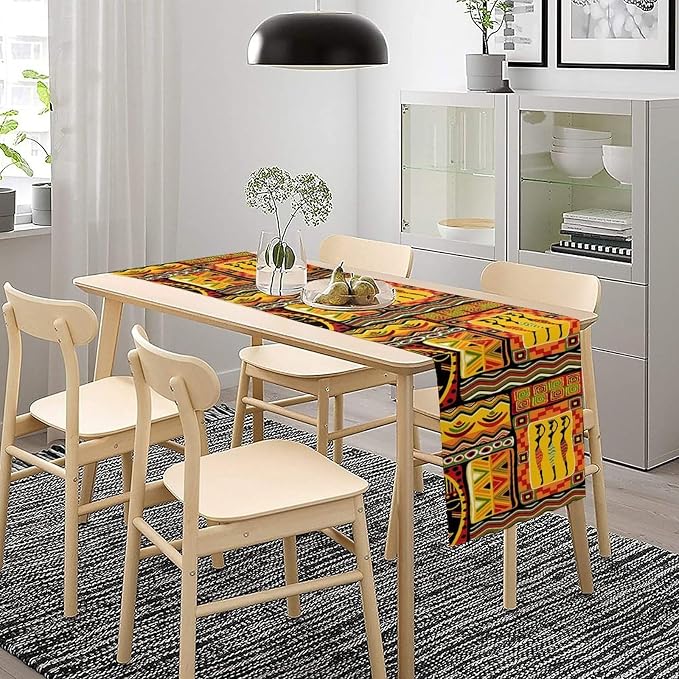 African Totems Table Runner African American Kwanzaa Black History Month Juneteenth Decorations and Supplies Retro Aesthetic Art Table Decor Table Top Dining Wedding Party 13x60 Inch