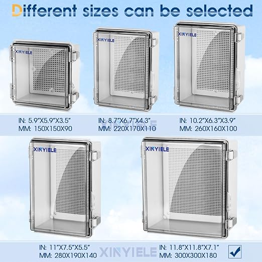 Waterproof Outdoor Project ABS Plastic Junction Box IP67 Weatherproof Dustproof Enclosure with Hinged Cover, Mounting Plate,Wall Brackets for Power Project (Clear, 11.8"x11.8"x7.1")