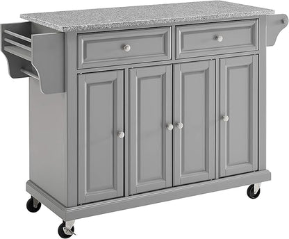 Crosley Furniture Full Size Granite Top Rolling Kitchen Island Storage Cart, Microwave Stand, Spice Rack, Gray