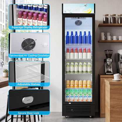 Electactic 9.1 Cu.Ft Commercial Refrigerators, Display Refrigerator with Double-Tempered Glass Door, Commercial Display Fridge with 4 Adjustable Shelves & LED Light, for Shops, Restaurants, Bars