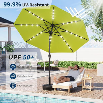 Garvee patio Umbrella with Solar Lights, Outdoor Table Umbrella with 8 Durable Ribs, Tilt & Crank Mechanism, Waterproof & UV Protection for Garden, Backyard, Poolside