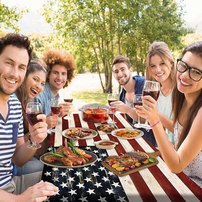 JAWO Fitted Picnic Table and Bench Cover, Vintage American Flag Pledge of Allegiance Print Waterproof Elastic Picnic Tablecloth for Outdoor Patio Camping Backyard Park, 30X60inch