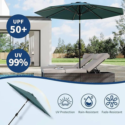 Garvee 9 ft Patio Umbrella - 8 Sturdy Ribs Outdoor Table Umbrella with Crank Lift & Push Button Tilt - Market Umbrella for Pool, Deck, Yard, Garden - Turquoise