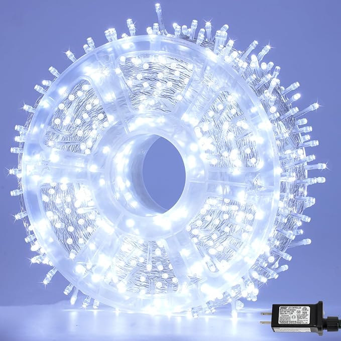 YEGUO 165ft 500 LED White String Lights Outdoor Waterproof, Clear Wire Christmas Lights Indoor Plug in, 8 Modes Fairy Light for Bedroom Classroom Party Wedding Tree Decor