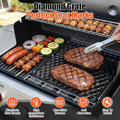 7670 Dual Sided Sear Grate for Weber Genesis 300 2022 SX-325S E-325S EX-325S, Genesis II 300/400 Series, Porcelain-Enameled Cast Iron Replacement Grate for Weber Crafted, Smokefire EX4/EX6 Grill