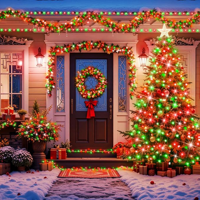 XURISEN 551FT 1400 LED Christmas Lights Outdoor Green Wire String Lights 8 Modes with Timer Memory Waterproof Fairy Lights Plug in for Xmas Tree Wedding Yard Party Holiday Decorations(Red+Green)