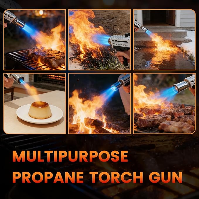 Propane Torch, Adjustable Flame Thrower Gun MAX 2462°F for BBQ, Grill, Campfire, Searing Steak, Cooking, Charcoal Lighter, Camping Gift Idea (Propane Tank Not Included)