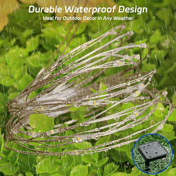 cshare Solar Fairy Lights Outdoor Waterproof,39.4ft 120LED Solar String Lights for Outside 8 Modes 2 Packs for Patio Backyard Garden Wedding Deorations Cool White