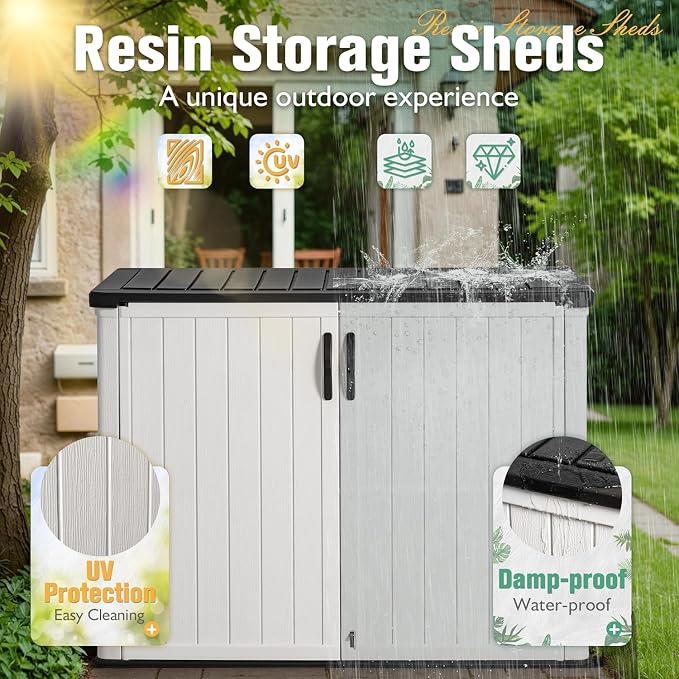 Greesum Outdoor Storage Cabinet with Lockable Doors, 26 CuFt, White | Easy to Assemble | All-Weather Resistance | Sturdy Sidehandles | Multi-purpose Resin Large Storage Box