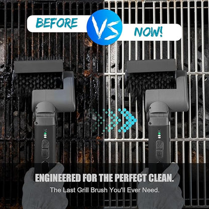 Electric Grill Brush for Outdoor, 3-Speed Control, 304 Stainless Steel Cordless BBQ Grill Brush with No-Shed Bristles, 150-Mins Runtime Grill Cleaning Brush for Deep Cleaning Grates (Black)