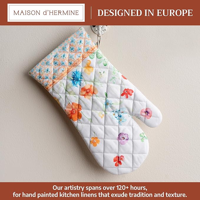 Maison d'Hermine Oven Gloves 100% Cotton Oven Mitt 7" x 13" with Loop Heat Resistant BBQ Cooking Gloves Baking Grilling Kitchen Hotel Home Farmhouse Spring Summer (Pack of 1, Summer Whisper)