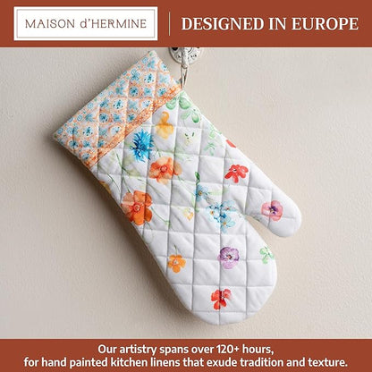 Maison d'Hermine Oven Gloves 100% Cotton Oven Mitt 7" x 13" with Loop Heat Resistant BBQ Cooking Gloves Baking Grilling Kitchen Hotel Home Farmhouse Spring Summer (Pack of 1, Summer Whisper)