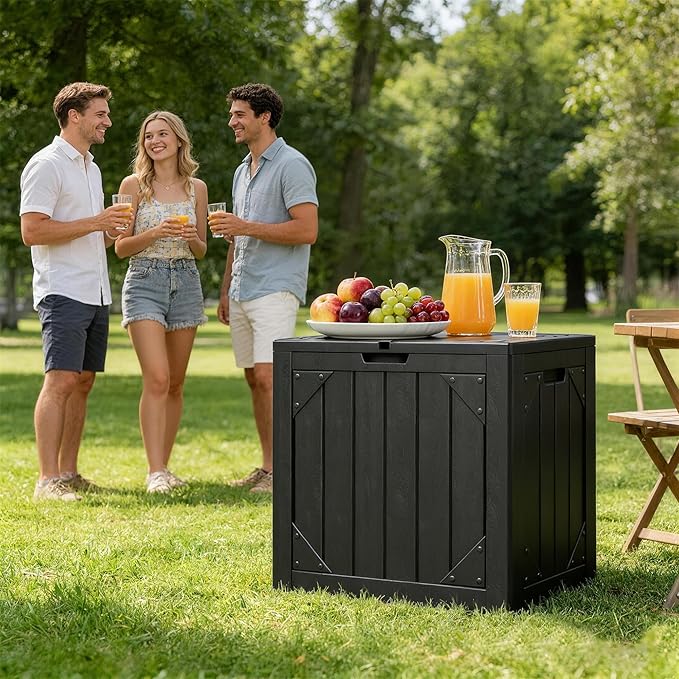 30 Gallon Resin Deck Box Waterproof Outdoor Storage Box for Patio Furniture Pool Accessories Indoor Storage for Cushion Garden Tools, Black