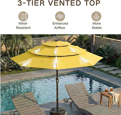 Kingdura 9ft 3-Tier Patio Umbrella, Outdoor Table Umbrella with Easy Crank & Tilt, 8 Reinforced Ribs, UV Protection for Deck, Pool, Market, Backyard (Yellow)