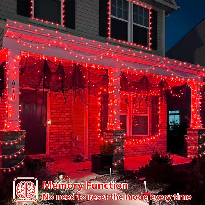 YEGUO 165ft 500 LED Halloween Lights Outdoor Waterproof, Red Christmas Lights Indoor, 8 Modes Clear Wire Fairy Light Plug in for Party Tree Wedding Xmas