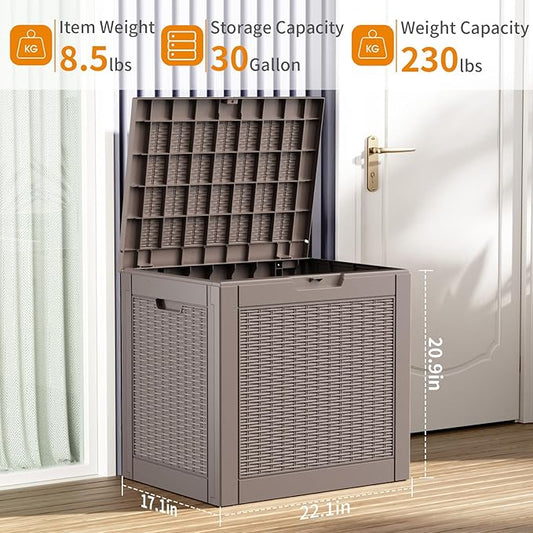 ROJIK Outdoor Storage Housing Deck Box-Waterproof Patio Furniture,Garden Tools,Cushions,Pool Accessories Storage Waterproof Resin Box with Capacity (30 Gal & Grey)
