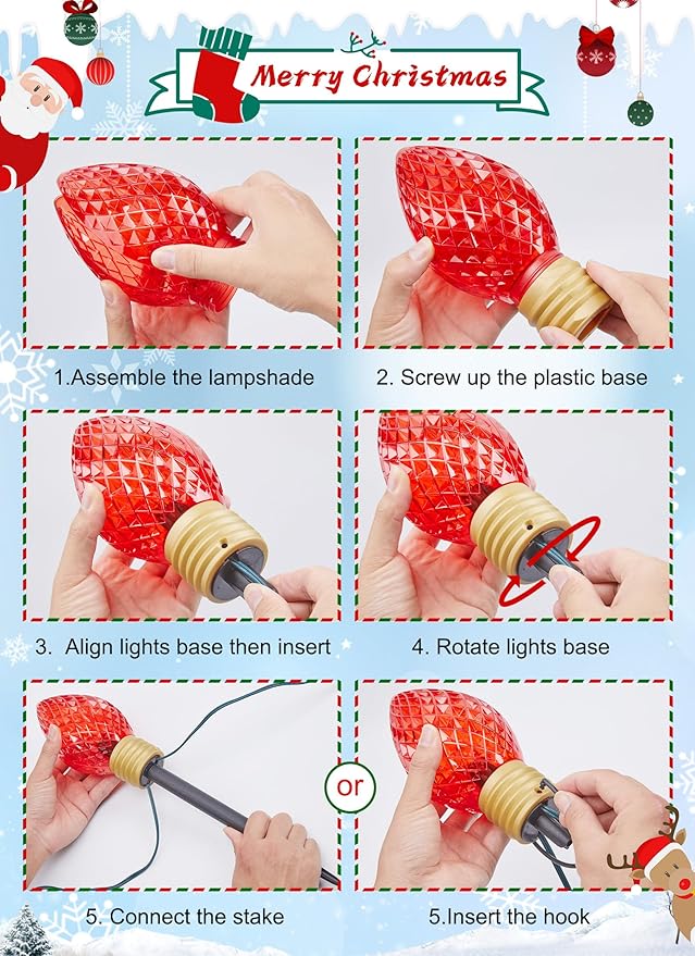 Brightown Strawberry Jumbo C9 Christmas Pathway Lights Outdoor,Christmas Outside Decoration Lawn,8.5Ft 5 LED String Lights Covered Jumbo Multicolored Walkway Light Bulb for Holiday Outside Yard Decor