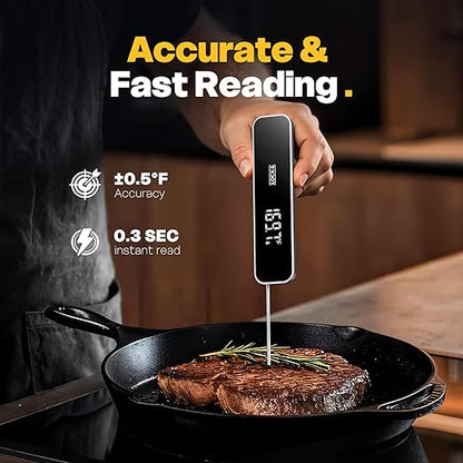 Meat Thermometer Digital, 0.3 Sec Instant Read Food Thermometer for Cooking Kitchen Gadgets, Grilling, BBQ, Air Fryer, Smoker, Candy Essentials Accessories, Gray