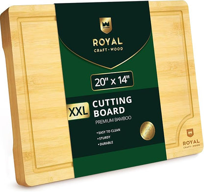 ROYAL CRAFT WOOD Bamboo Cutting Board with Juice Groove - Kitchen Chopping Board for Meat Cheese and Vegetables, Heavy Duty Serving Tray