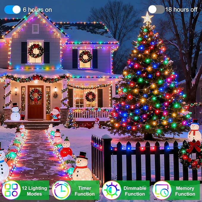 750 LED 240FT Christmas String Lights Outdoor, 12 Pro Modes and Timer Memory & Brightness, Plug in Outdoor Waterproof Clear Wire Twinkle Light for for Xmas Yard Tree Wedding Party Decor (Multicolor)