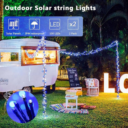 JMEXSUSS 2 Pack Solar String Lights Outdoor Waterproof, Total 66 FT 200 LED Solar Christmas Lights Outdoor, Twinkle Light for Christmas Tree Outside Garden Yard Xmas Decor, Blue and White