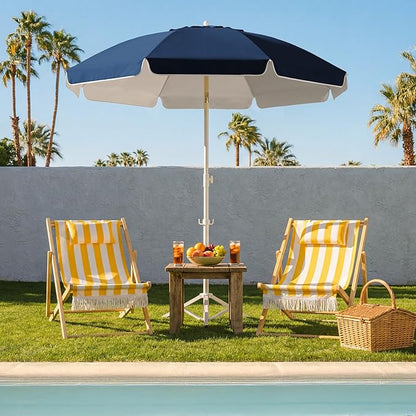 JEAREY 6.5ft Sun Shade Umbrellas, Portable Umbrella with Stand, Lightweight Sun Protection Free Standing Sport Umbrella for Outdoor Sports, Camping, Fishing, Patio, Beach, Navy