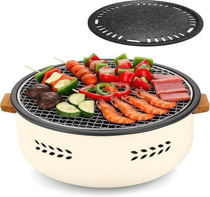 Cuisiland Mini Charcoal Grill, Portable Barbecue - Multipurpose Small Charcoal Grill Stove for Indoor and Outdoor Cooking, Camping, Hiking, Picnics - BBQ Tool Kit with Baking Tray (White)