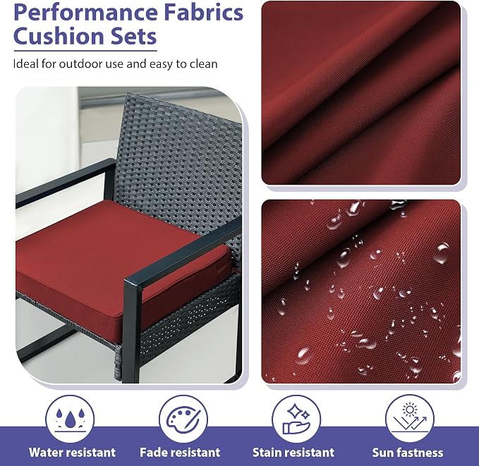 IPYNBAP Outdoor Chair Cushions Set of 4 -Waterproof Outdoor Seat Cushions for Patio Furniture, Patio Chair Cushion with Handle and Ties, Out Door Chair Pads,17x16x2-Square, Burgundy