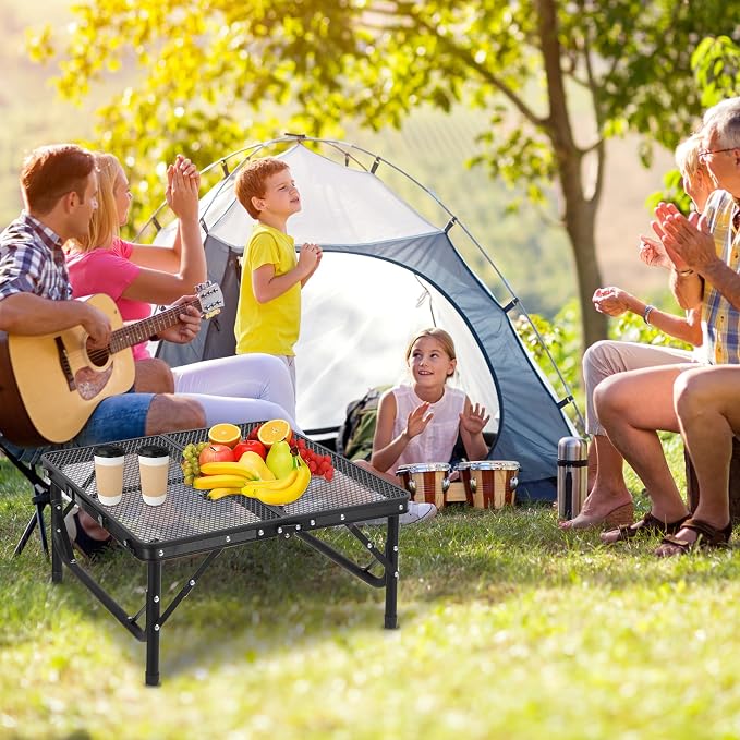 Portable Grill Table for Outside, Aluminum Square Folding Grill Stand Table for Outdoor Camping Picnic BBQ, Lightweight Adjustable Height, 24"x24", Black