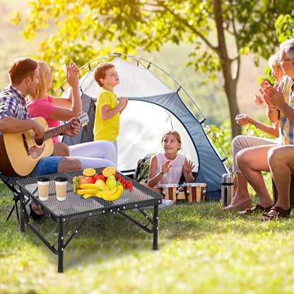 Portable Grill Table for Outside, Aluminum Square Folding Grill Stand Table for Outdoor Camping Picnic BBQ, Lightweight Adjustable Height, 24"x24", Black
