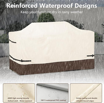 86 Inch Island Grill Cover - 600D Heavy Duty Waterproof All Weather Protection Outdoor Cover,Beige & Brown
