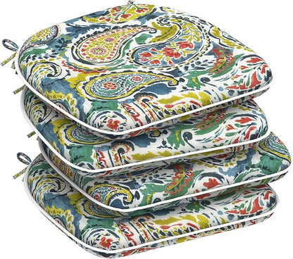 DYTXIII Set of 4 Outdoor Chair Cushions with Ties,Water Repellent Patio Chair Pads 17"x 16" for Outdoor Furniture,Round Corner Seat Cushions for Garden Yard Kitchen Paisley Paradise