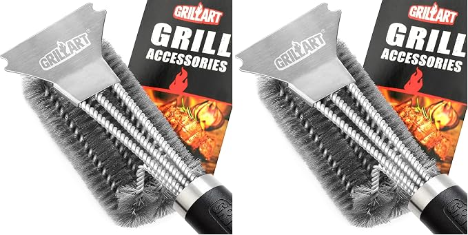 GRILLART Grill Brush and Scraper BBQ Brush for Grill, Safe 18" Stainless Steel Woven Wire 3 in 1 Bristles Grill Cleaning Brush, BR-4516 (Pack of 2)