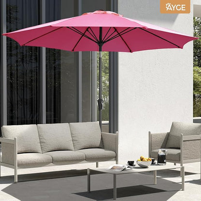 Ayge Patio Umbrella 9FT Outdoor Umbrella Patio Table for deck pink | 8 fiberglass ribs, crank & tilt. UV-resistant waterproof canopy. Fade-proof. Rust-proof frame. For deck, garden, pool.
