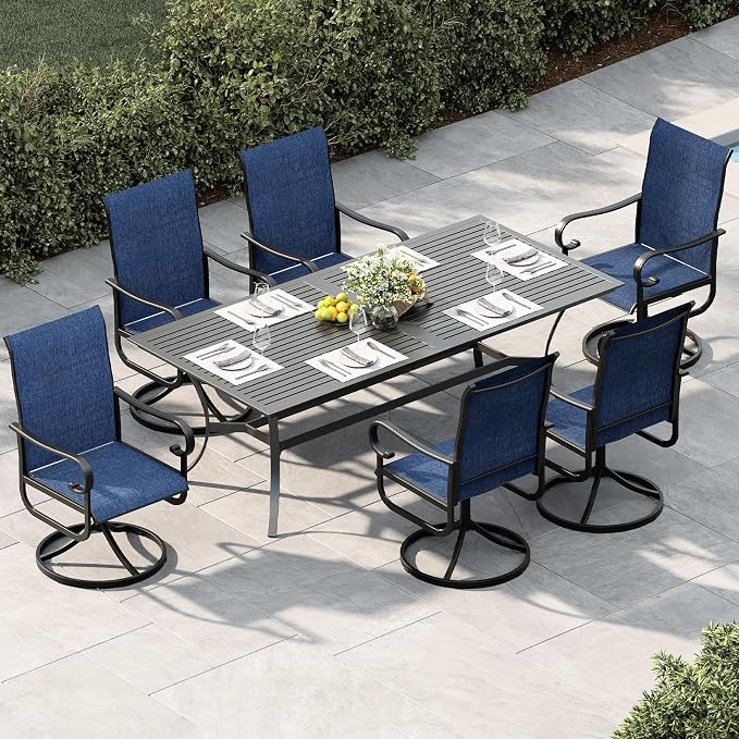 GarveeLife Patio Swivel Chair Set of 6, All-Weather Outdoor Dining Chairs with High Back, Rocker-Swivel Combo Patio Chairs for Backyard Deck Poolside, Navy Blue