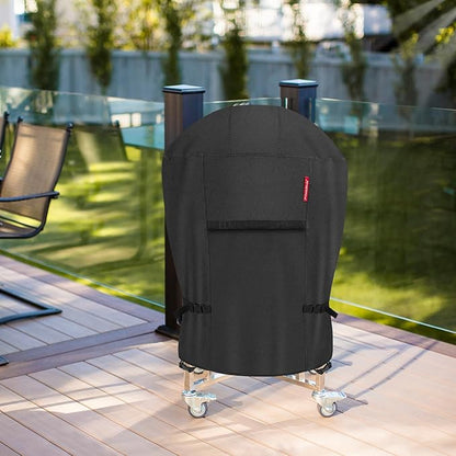 Porch Shield Outdoor Charcoal Kamado Joe Grill Cover Waterproof 600D Rond Smoker Cover Fits 22-24 inch Big Green Egg Char-Griller Char-Broil and Most Kettle Grill 36" Dia x 45" H, Black
