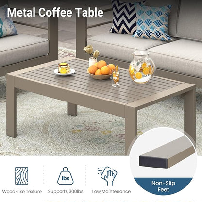 Wisteria Lane Metal Patio Furniture Set for All Weather, Oversized Heavy Duty Outdoor Furniture Set with Upgraded Cushion, Modern Outdoor Patio Couch Set for Garden, Balcony, Backyard, Kahki Gray
