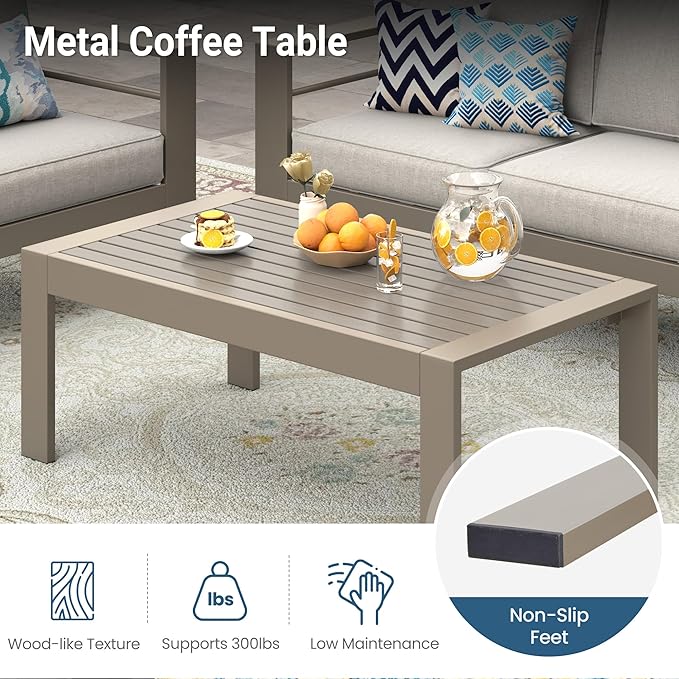 Wisteria Lane Metal Patio Furniture Sofa, All-Weather Outdoor Couch with Upgraded Cushions, Weather-Resistant Heavy Duty Modern Outdoor 2 Seats Sofa for Garden, Balcony, Deck, Backyard, Kahki Gray