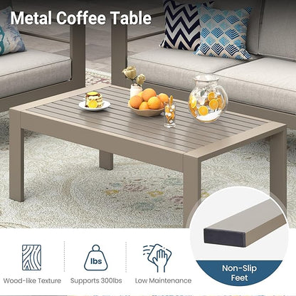 Wisteria Lane Metal Patio Furniture Sofa, All-Weather Outdoor Couch with Upgraded Cushions, Weather-Resistant Heavy Duty Modern Outdoor 2 Seats Sofa for Garden, Balcony, Deck, Backyard, Kahki Gray